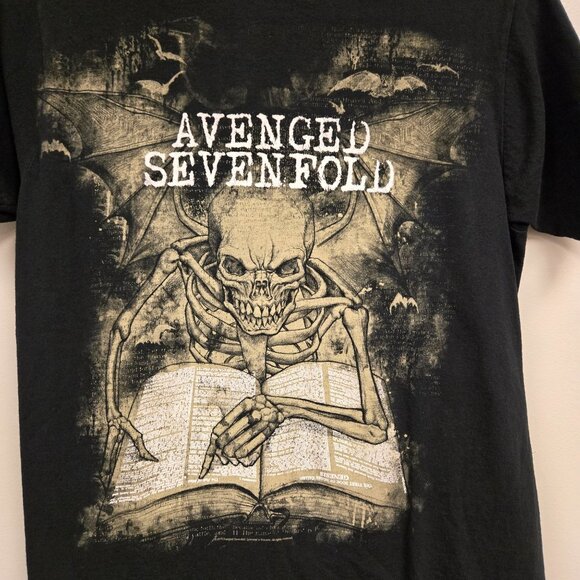 Avenged Sevenfold Y2K 2013 Licensed Winged Skeleton Black Graphic Tee - Picture 2 of 8